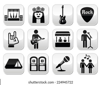 Music festival, live concert vector buttons set