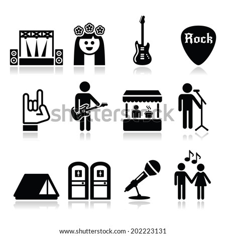 Music festival, live concert vector icons set