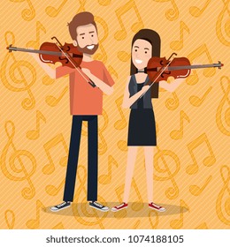 music festival live with couple playing violins