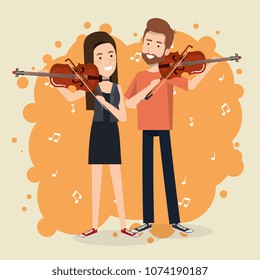 music festival live with couple playing violins