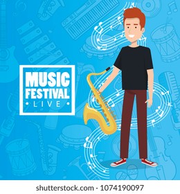 music festival live with man playing saxophone