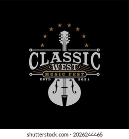 Music Festival Logo With Classical and Vintage Guitar Symbol