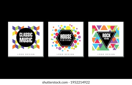 Music Festival Logo Design with Abstract Shapes Vector Set