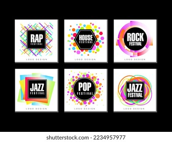 Music Festival Logo Design with Abstract Shapes Vector Set