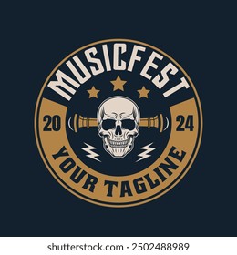 Music festival logo sign badge vector isolated. Vintage rock festival and rockers music club logo with retro style vector design. Design elements for rock and roll music festival