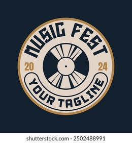 Music festival logo sign badge vector isolated. Vintage rock festival and rockers music club logo with retro style vector design. Design elements for rock and roll music festival