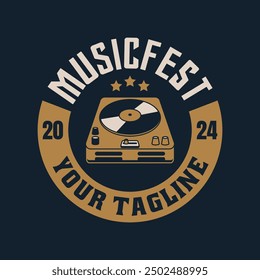Music festival logo sign badge vector isolated. Vintage rock festival and rockers music club logo with retro style vector design. Design elements for rock and roll music festival