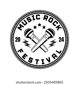 Music festival logo sign badge vector isolated. Vintage rock festival and rockers music club logo with retro style vector design. Design elements for rock and roll music festival