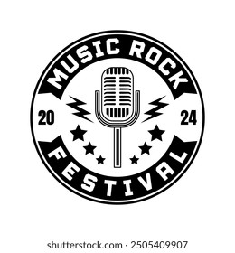 Music festival logo sign badge vector isolated. Vintage rock festival and rockers music club logo with retro style vector design. Design elements for rock and roll music festival