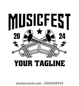 Music festival logo sign badge vector isolated. Vintage rock festival and rockers music club logo with retro style vector design. Design elements for rock and roll music festival
