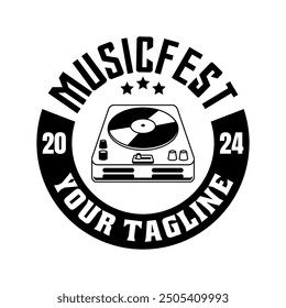 Music festival logo sign badge vector isolated. Vintage rock festival and rockers music club logo with retro style vector design. Design elements for rock and roll music festival