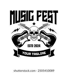 Music festival logo sign badge vector isolated. Vintage rock festival and rockers music club logo with retro style vector design. Design elements for rock and roll music festival