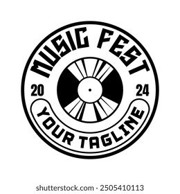 Music festival logo sign badge vector isolated. Vintage rock festival and rockers music club logo with retro style vector design. Design elements for rock and roll music festival