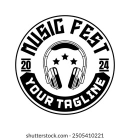 Music festival logo sign badge vector isolated. Vintage rock festival and rockers music club logo with retro style vector design. Design elements for rock and roll music festival