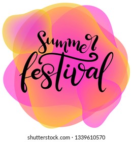 Music festival neon lettering vector illustration. Modern calligraphy style template for poster, banner, flyer, ticket, event program, brochure for summer open air rock, pop or jazz concert. EPS10