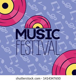 music festival notes musical background vinyls record vector illustration