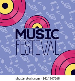 music festival notes musical background vinyls record vector illustration