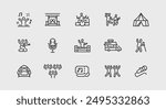 Music festival and outdoor event icons. Large set of music festival and outdoor event trendy minimal icons. Performer icon. Design signs for web page, mobile app, packaging design. Vector illustration