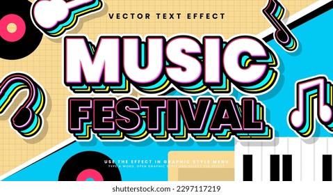 Music festival party editable text style effect. Vector text effect.