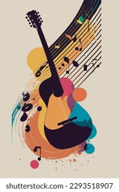 Music festival poster. Abstract colorful instruments waves design template, Vector illustrations 