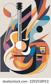 Music festival poster. Abstract colorful instruments waves design template, Vector illustrations 