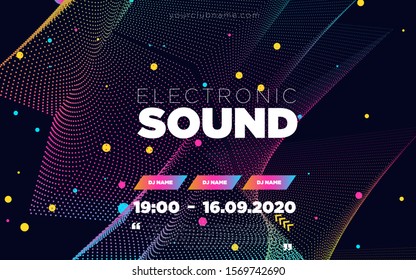 Music festival poster with abstract gradient backgrouds. Colorful Waves Gradient Background. Template for DJ Poster, Web Banner, Pop-Up, presentation, brochure. Geometric template vector design.