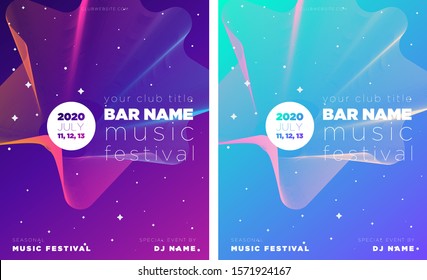 Music festival poster with abstract gradient backgrouds. Colorful Waves Gradient Background. Template for DJ Poster, Web Banner, Pop-Up, presentation, brochure. Geometric template vector design.