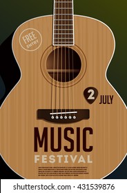 Music festival poster. Acoustic guitar.