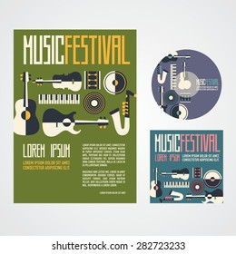  Music Festival Poster Advertisement with music instruments, poster, cd and cd cover