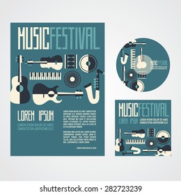  Music Festival Poster Advertisement With Music Instruments, Poster, Cd And Cd Cover