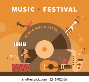 music festival poster concept flat design style vector graphic illustration.