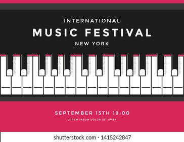 Music festival poster design template with piano keys. Classic live concert background.
