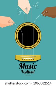 Music festival poster design template background decorative with guitar. Design element template can be used for banner, backdrop, brochure, leaflet, print, publication, vector illustration