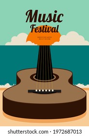 Music festival poster design template background decorative with guitar. Design element template can be used for banner, backdrop, brochure, leaflet, print, publication, vector illustration