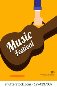 Music festival poster design template background decorative with guitar case. Design element template can be used for banner, backdrop, brochure, leaflet, print, publication, vector illustration