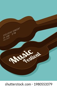 Music festival poster design template background decorative with isometric guitar case. Design element template can be used for banner, backdrop, brochure, leaflet, print, vector illustration