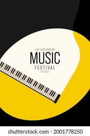 Fondo de diseño de afiches del festival de música con piano desde la vista superior. Plantilla de elemento de diseño para fondo, banner, folleto, folleto, impresión, publicación, ilustración vectorial