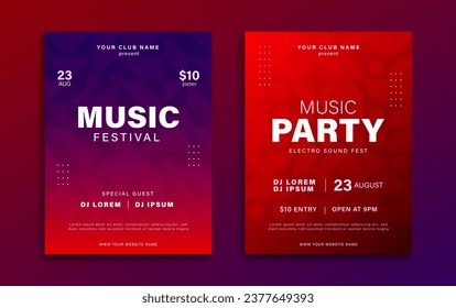 Music festival poster. Dynamic colorful music cover design. Music party flyer with abstract gradient shapes. Vector illustration