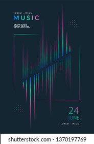 Music festival poster with equalizer gradient lines. Vector template design for flyer, presentation, brochure.