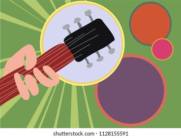 Music festival poster, with hand and guitar.  Retro vector background, copy space