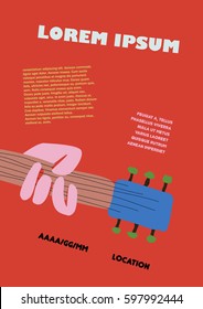 Music festival poster, with hand and guitar.  Retro vector illustration, copy space