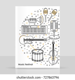 Music festival poster line art with musical instruments pattern