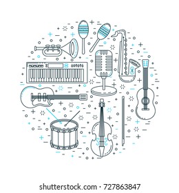 Music Festival Poster Line Art With Musical Instruments Pattern