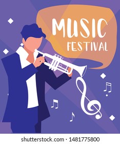 music festival poster with man playing trumpet