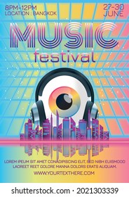 afiche del festival de música para la fiesta nocturna