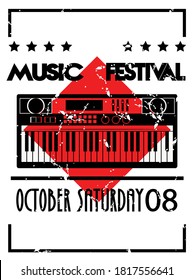 music festival poster with piano and lettering in vintage background vector illustration design