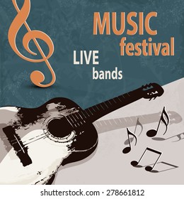 Music festival poster with retro guitar