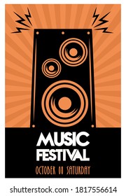 music festival poster with speaker in orange background vector illustration design