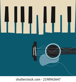 Music festival poster template background with piano keys and guitar strings