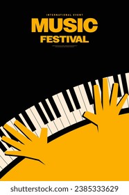 Music festival poster template design background with artist playing piano vintage retro style. Design element can be used for backdrop, banner, brochure, leaflet, flyer, print, vector illustration